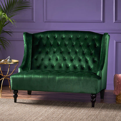Velvet Button Tufted High Wingback Loveseat Sofa