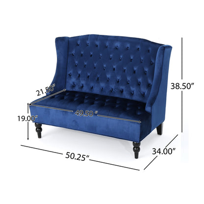 Velvet Button Tufted High Wingback Loveseat Sofa