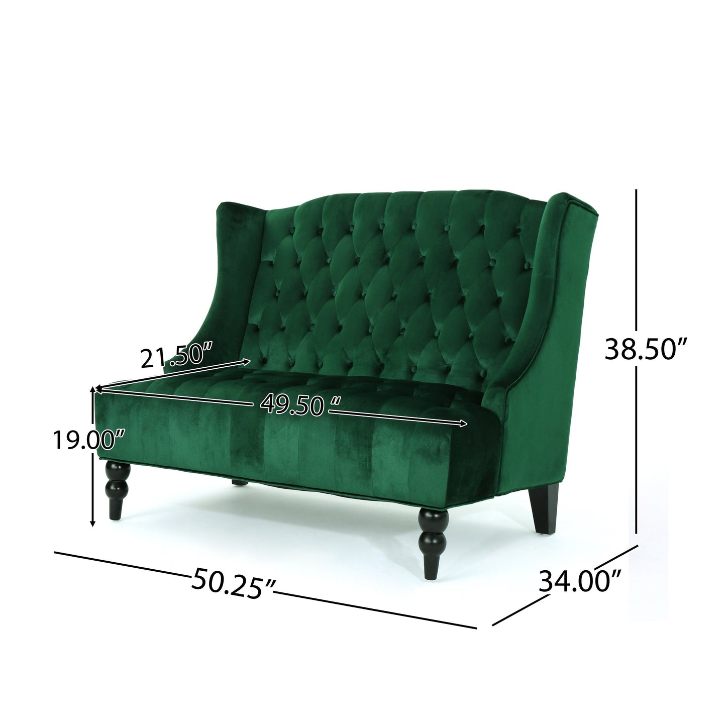 Velvet Button Tufted High Wingback Loveseat Sofa