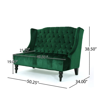 Velvet Button Tufted High Wingback Loveseat Sofa