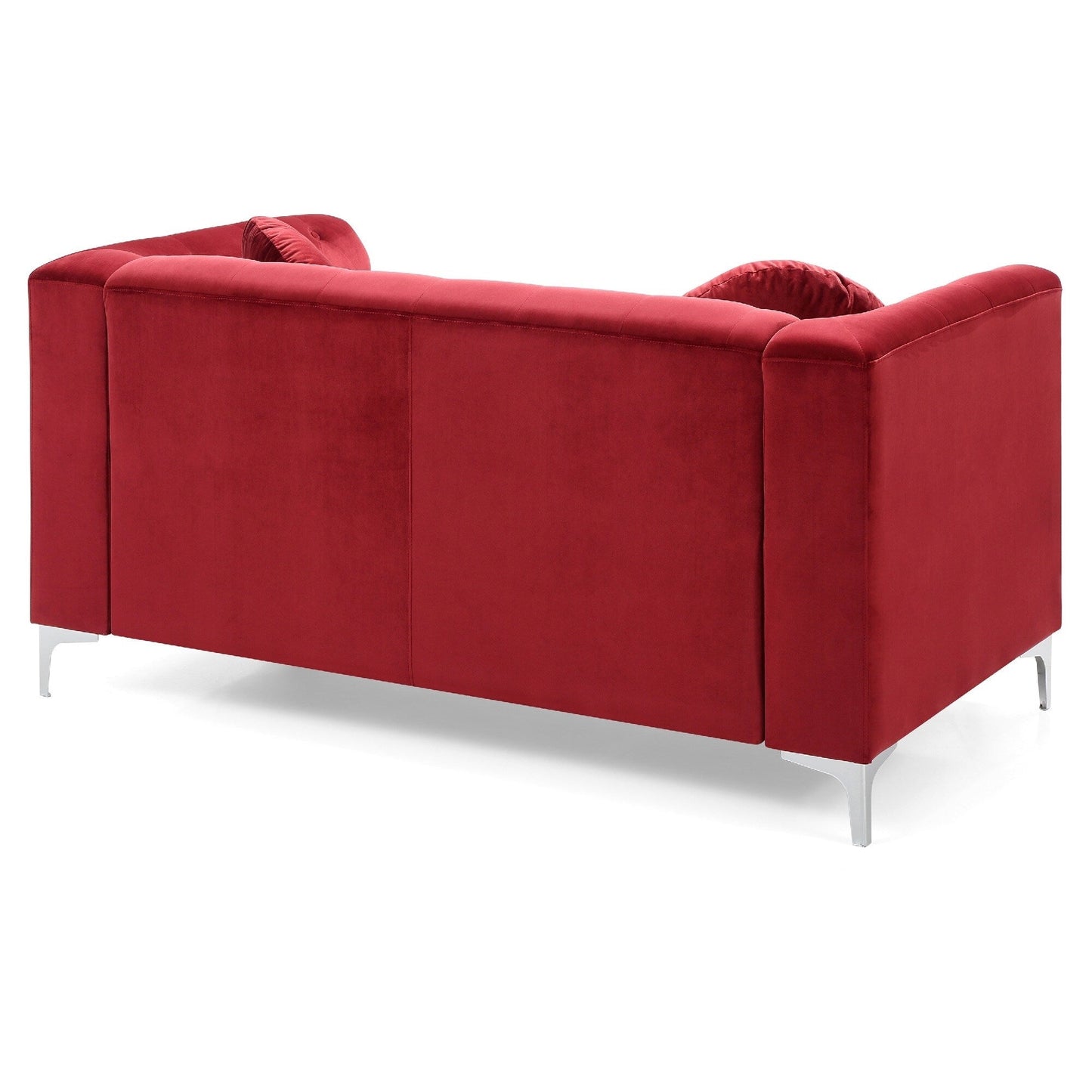 Velvet Button Tufted Loveseat with Throw Pillows - 62 - Red