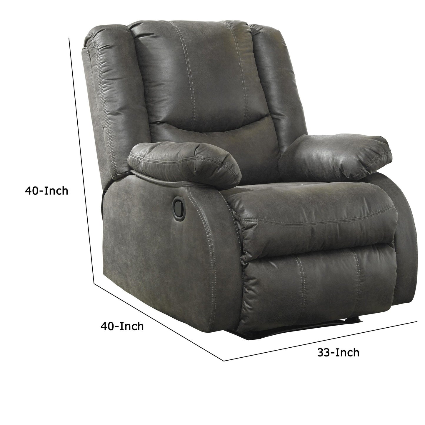 Wooden Zero Wall Recliner with Pillow Top Arms and Tufted Back, Gray