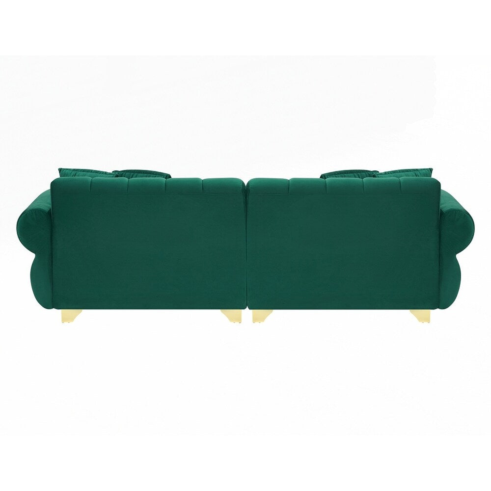 spring-wrapped Sofa cushions with stylish metal feet and 4 throw pillows
