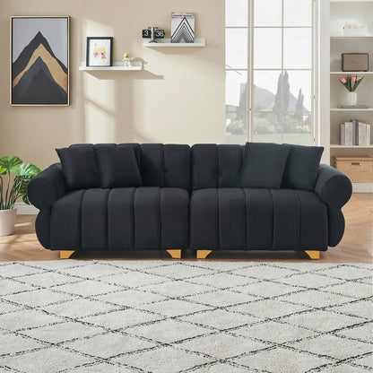 spring-wrapped Sofa cushions with stylish metal feet and 4 throw pillows