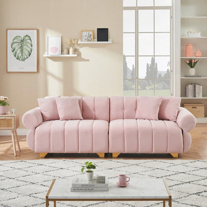 spring-wrapped Sofa cushions with stylish metal feet and 4 throw pillows