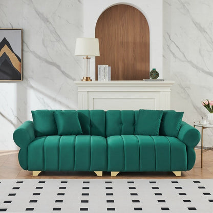 spring-wrapped Sofa cushions with stylish metal feet and 4 throw pillows