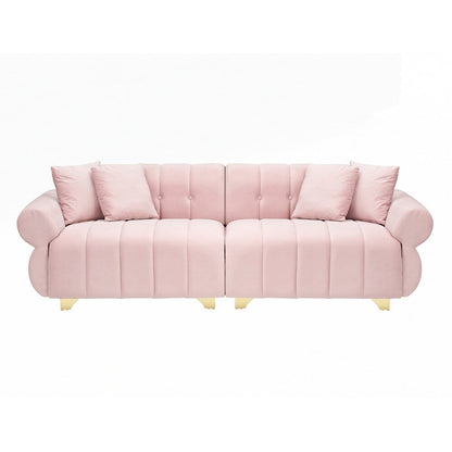 spring-wrapped Sofa cushions with stylish metal feet and 4 throw pillows