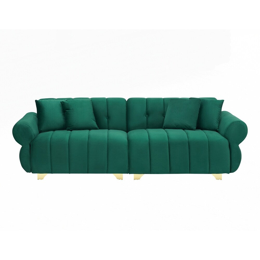 spring-wrapped Sofa cushions with stylish metal feet and 4 throw pillows