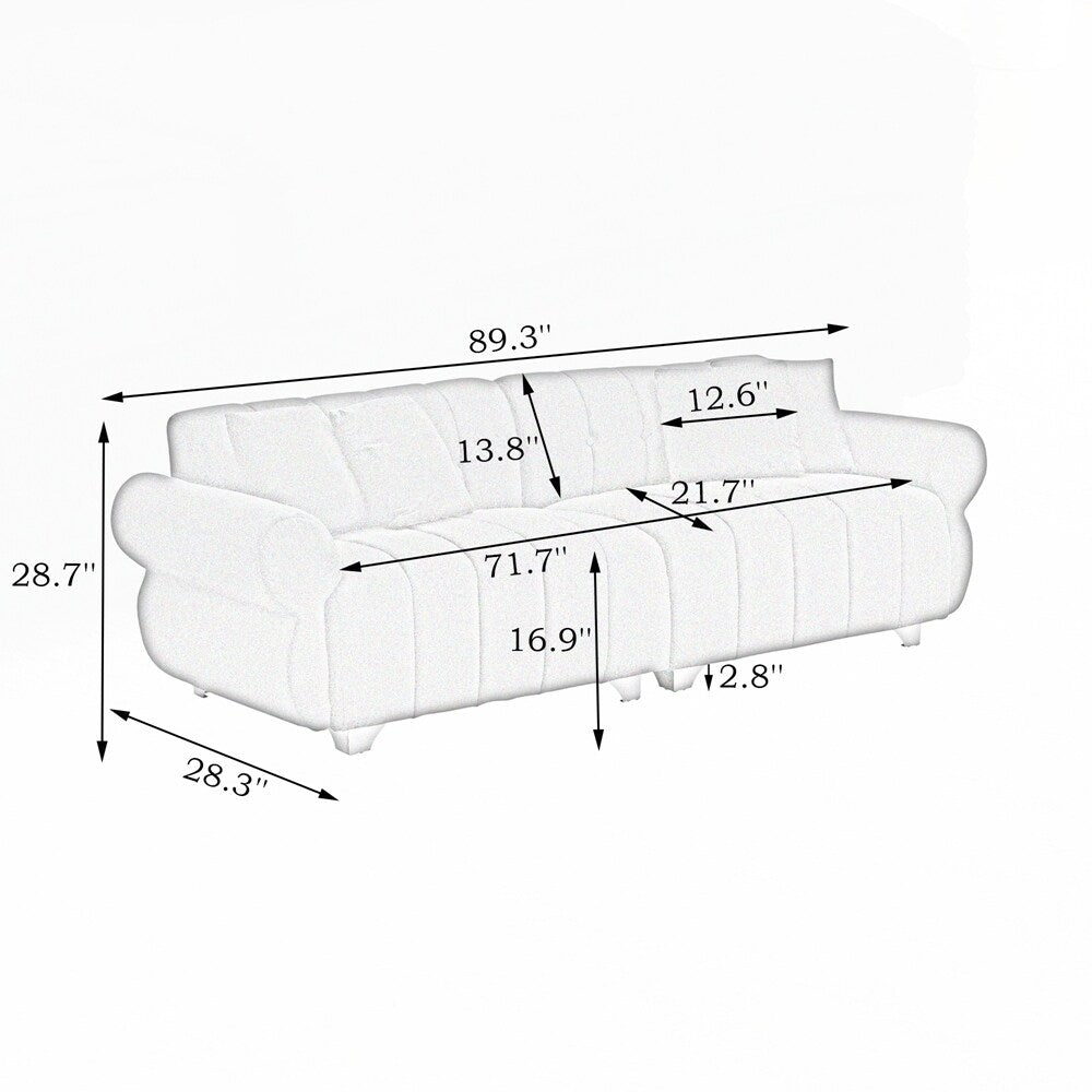 spring-wrapped Sofa cushions with stylish metal feet and 4 throw pillows