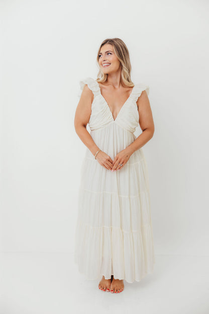 Katy Pleated Bodice Maxi Dress in Cream - Bump Friendly - Restocking End of Sept