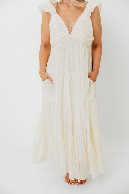Katy Pleated Bodice Maxi Dress in Cream - Bump Friendly - Restocking End of Sept
