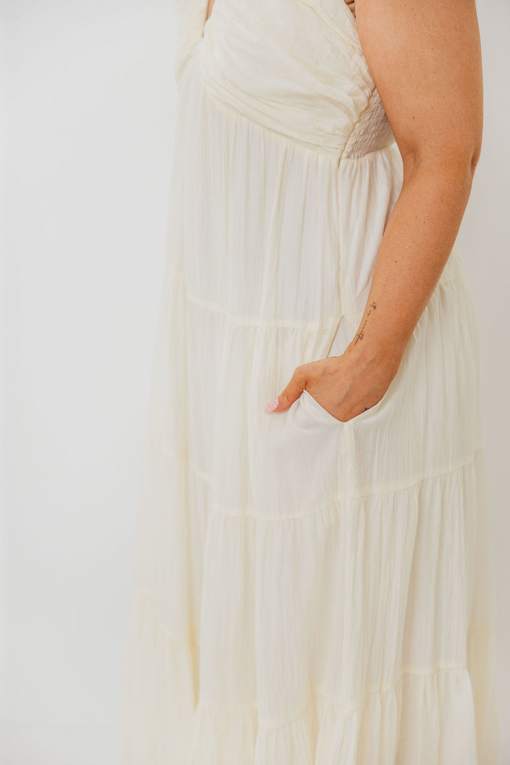 Katy Pleated Bodice Maxi Dress in Cream - Bump Friendly - Restocking End of Sept