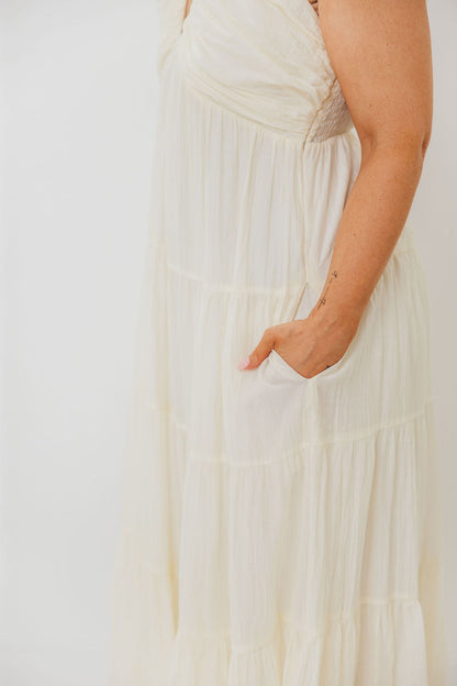 Katy Pleated Bodice Maxi Dress in Cream - Bump Friendly - Restocking End of Sept