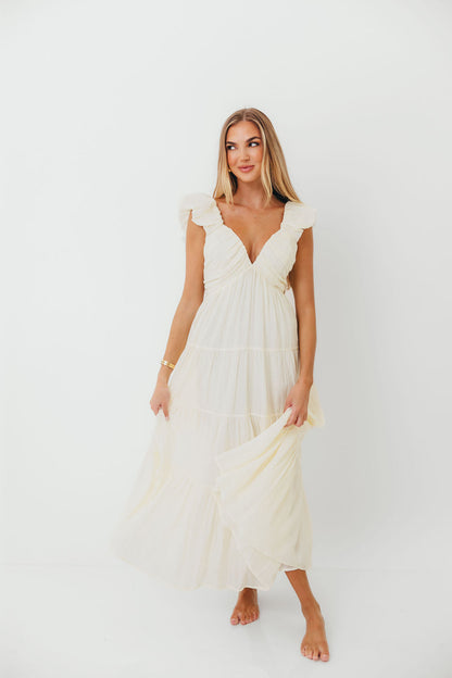 Katy Pleated Bodice Maxi Dress in Cream - Bump Friendly - Restocking End of Sept