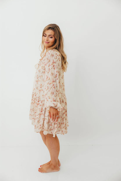 Maui Soft Petals Flare Mini Dress in Cream Multi
