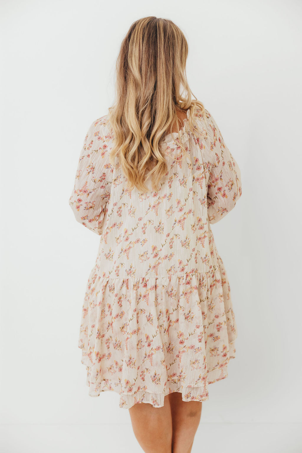 Maui Soft Petals Flare Mini Dress in Cream Multi