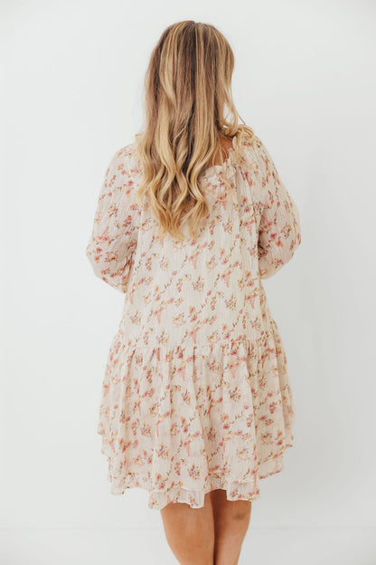 Maui Soft Petals Flare Mini Dress in Cream Multi