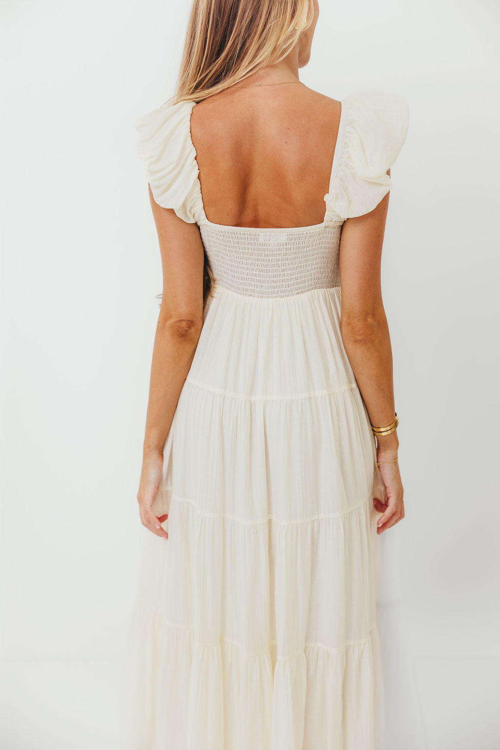 Katy Pleated Bodice Maxi Dress in Cream - Bump Friendly - Restocking End of Sept