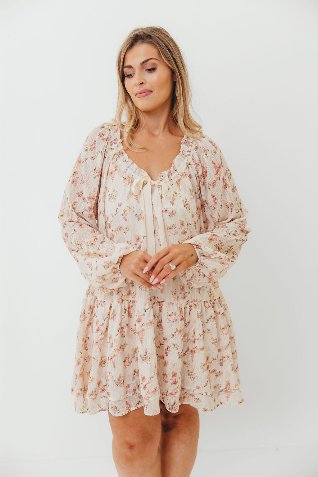 Maui Soft Petals Flare Mini Dress in Cream Multi