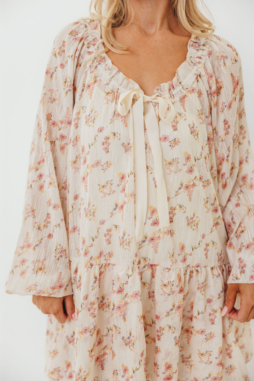 Maui Soft Petals Flare Mini Dress in Cream Multi