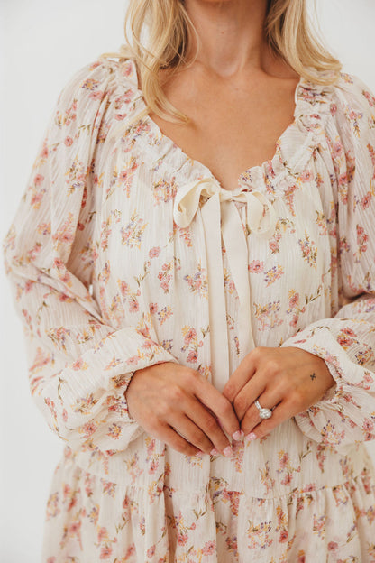 Maui Soft Petals Flare Mini Dress in Cream Multi