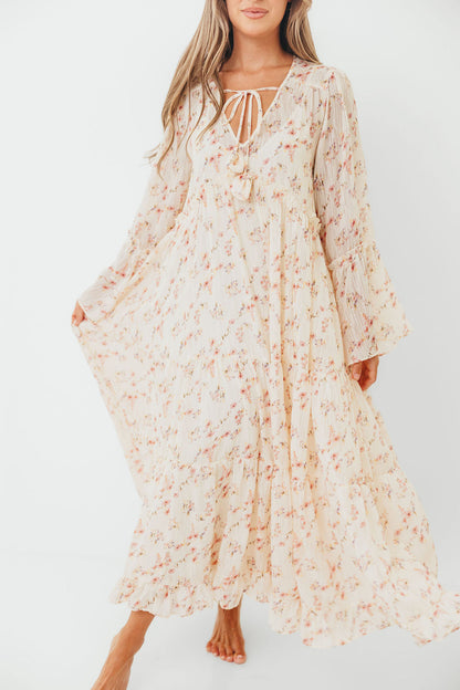 Lisa Woven Floral V-Neck Maxi Dress with Detachable Liner in Cream Multi - Bump Friendly