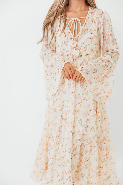 Lisa Woven Floral V-Neck Maxi Dress with Detachable Liner in Cream Multi - Bump Friendly