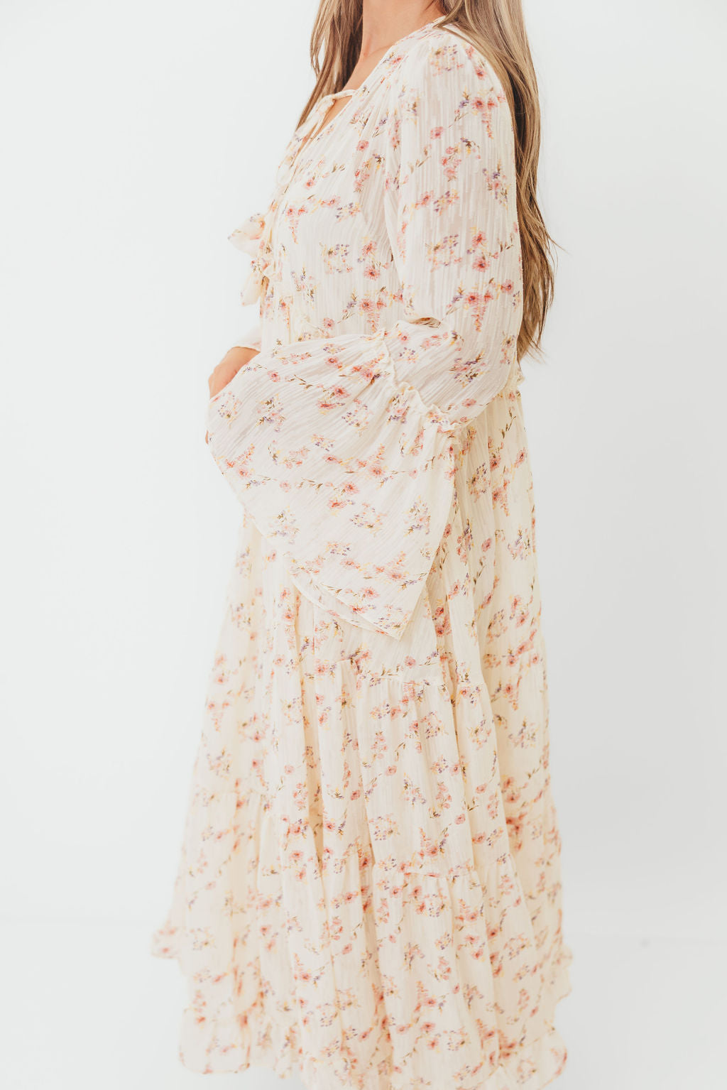 Lisa Woven Floral V-Neck Maxi Dress with Detachable Liner in Cream Multi - Bump Friendly