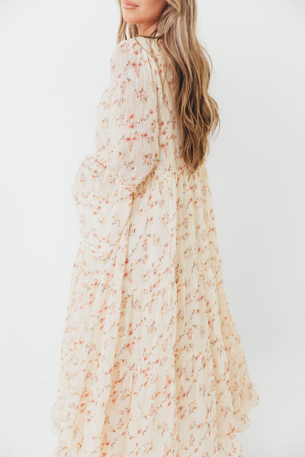 Lisa Woven Floral V-Neck Maxi Dress with Detachable Liner in Cream Multi - Bump Friendly