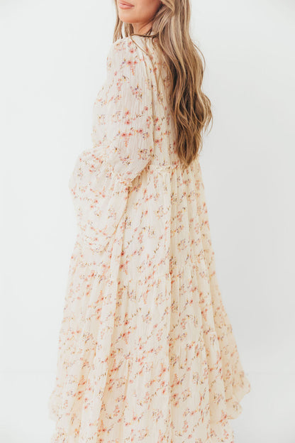 Lisa Woven Floral V-Neck Maxi Dress with Detachable Liner in Cream Multi - Bump Friendly
