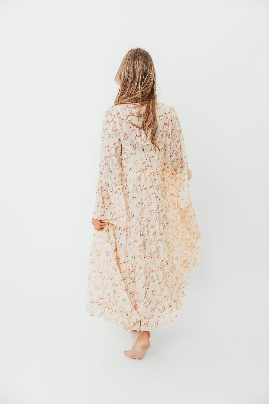 Lisa Woven Floral V-Neck Maxi Dress with Detachable Liner in Cream Multi - Bump Friendly