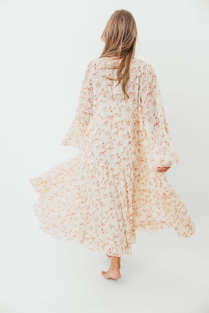 Lisa Woven Floral V-Neck Maxi Dress with Detachable Liner in Cream Multi - Bump Friendly