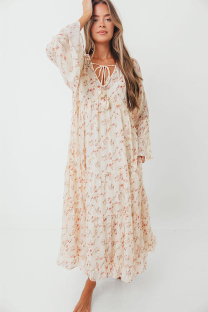 Lisa Woven Floral V-Neck Maxi Dress with Detachable Liner in Cream Multi - Bump Friendly