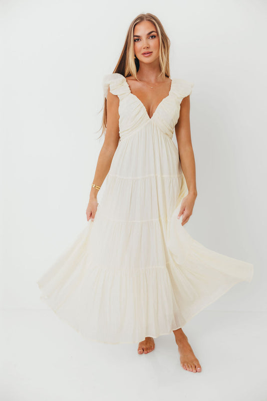 Katy Pleated Bodice Maxi Dress in Cream - Bump Friendly - Restocking End of Sept
