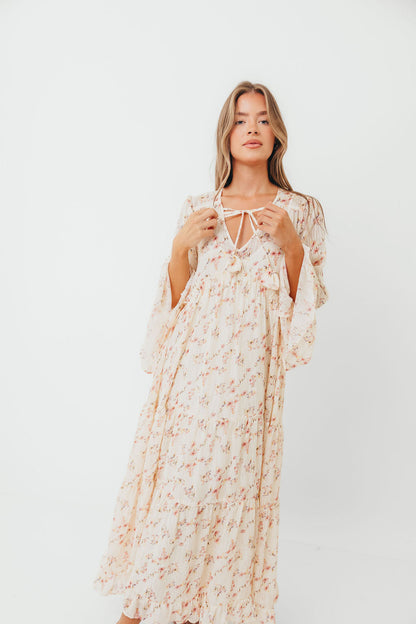 Lisa Woven Floral V-Neck Maxi Dress with Detachable Liner in Cream Multi - Bump Friendly