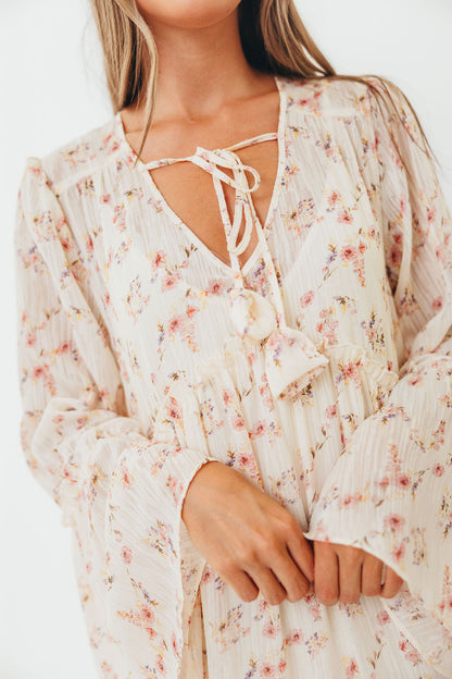 Lisa Woven Floral V-Neck Maxi Dress with Detachable Liner in Cream Multi - Bump Friendly