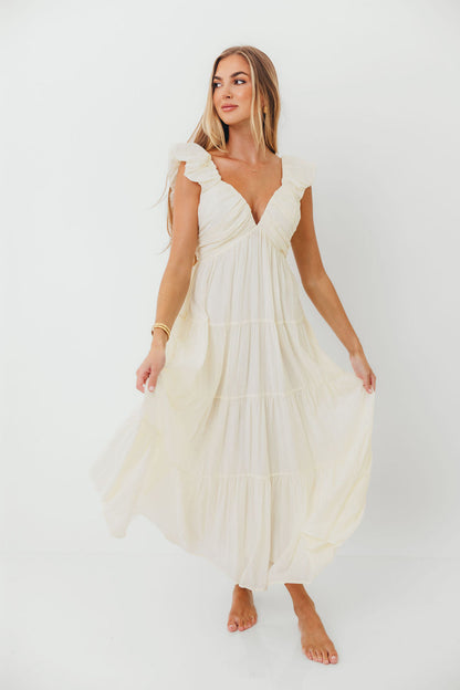 Katy Pleated Bodice Maxi Dress in Cream - Bump Friendly - Restocking End of Sept