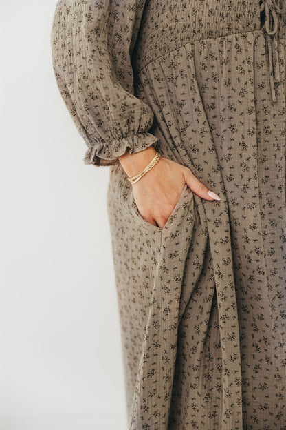 Cecilia 100% Cotton Smocked Maxi Dress in Olive Foliage - Bump Friendly *9/26 PRE-ORDER*