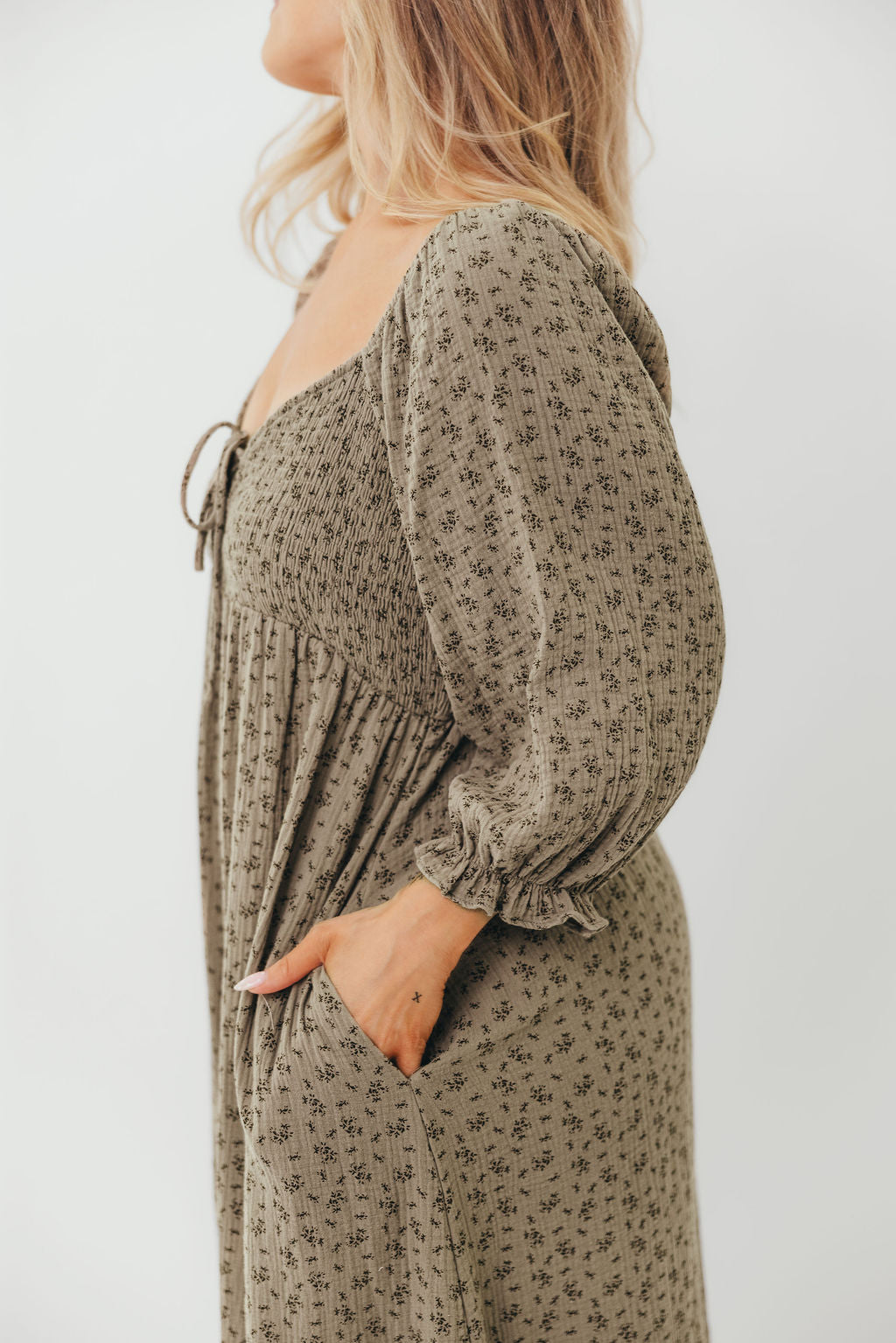 Cecilia 100% Cotton Smocked Maxi Dress in Olive Foliage - Bump Friendly *9/26 PRE-ORDER*