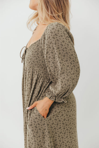Cecilia 100% Cotton Smocked Maxi Dress in Olive Foliage - Bump Friendly *9/26 PRE-ORDER*