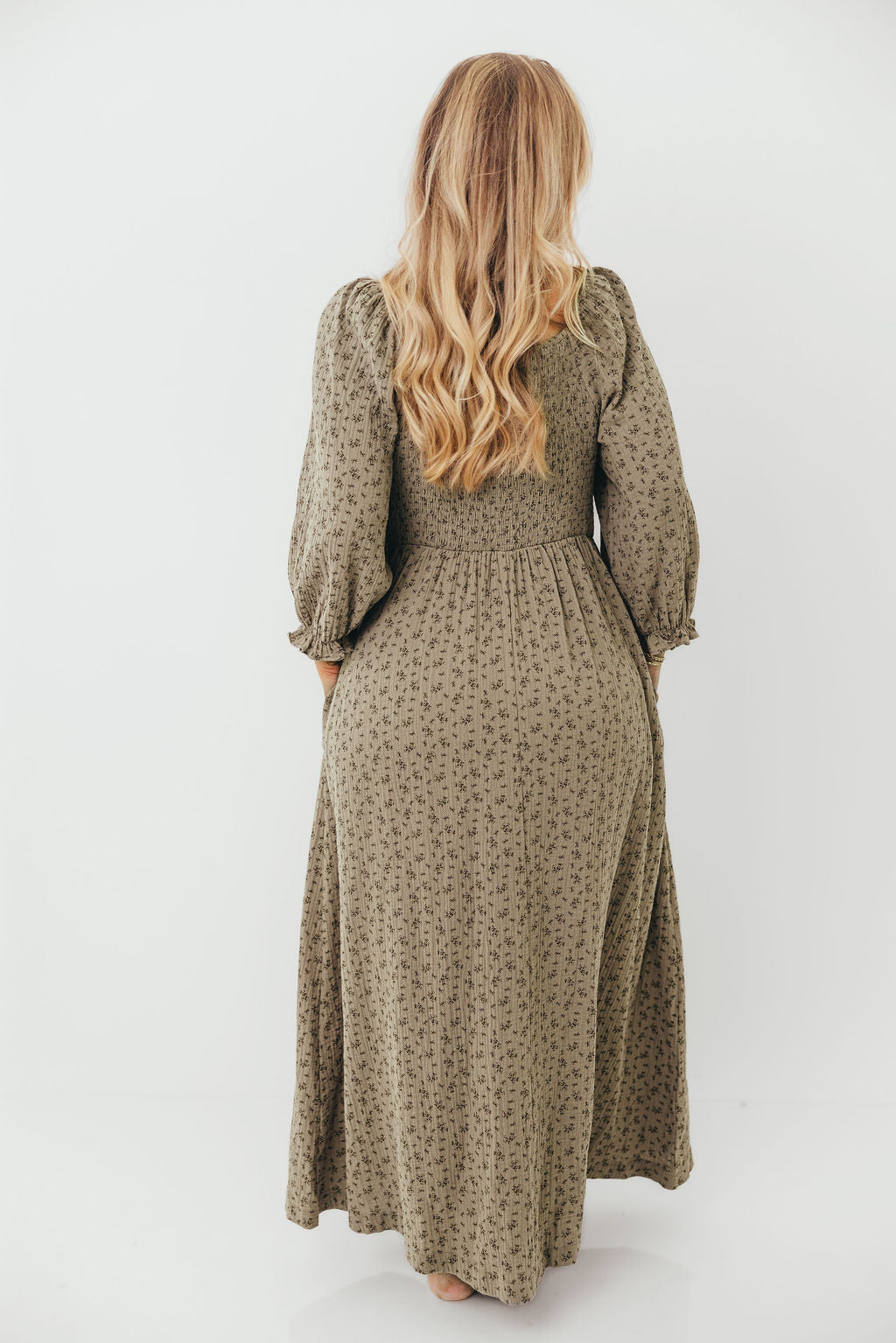 Cecilia 100% Cotton Smocked Maxi Dress in Olive Foliage - Bump Friendly *9/26 PRE-ORDER*