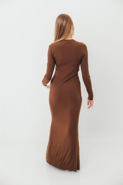 Cru Tiny Ribbed Maxi Dress in Chocolate Brown - Bump Friendly
