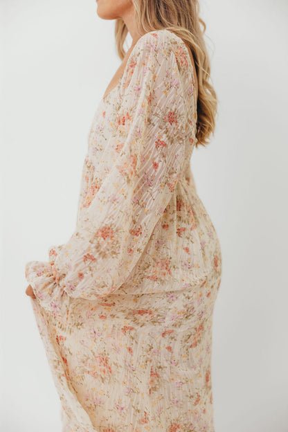 Rosey Woven Floral Print Empire Maxi Dress in Cream Multi - Bump Friendly