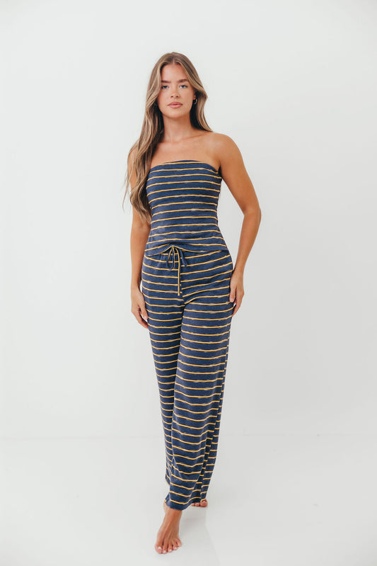 Lawrence Striped Drawstring Wide Leg Pants in Vintage Navy