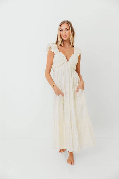 Katy Pleated Bodice Maxi Dress in Cream - Bump Friendly - Restocking End of Sept