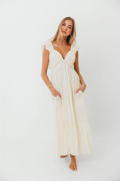 Katy Pleated Bodice Maxi Dress in Cream - Bump Friendly - Restocking End of Sept