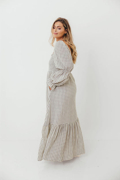 Emerson 100% Cotton Smocked Maxi Dress with Long Sleeves in Gray Sky - Bump Friendly - Restocking in Nov