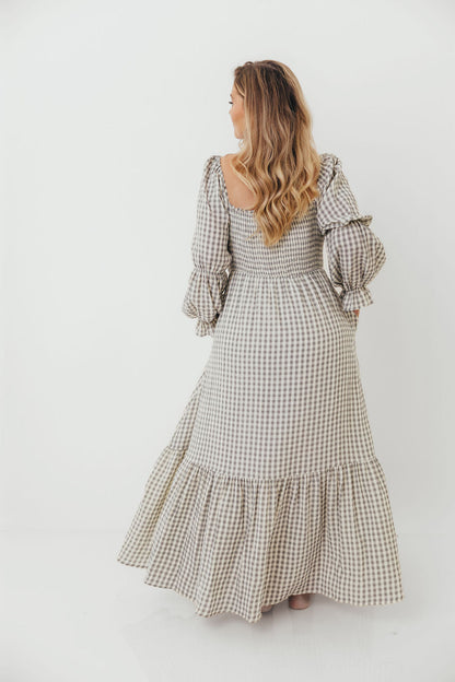 Emerson 100% Cotton Smocked Maxi Dress with Long Sleeves in Gray Sky - Bump Friendly - Restocking in Nov