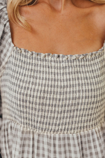 Emerson 100% Cotton Smocked Maxi Dress with Long Sleeves in Gray Sky - Bump Friendly - Restocking in Nov