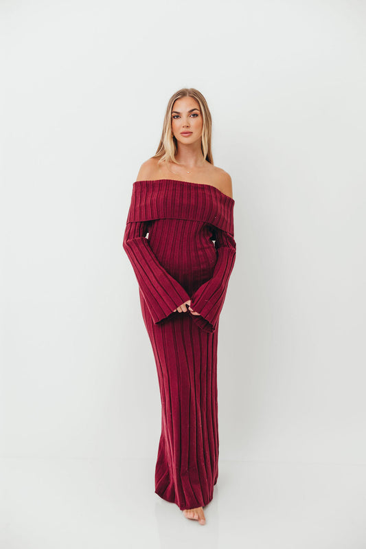 Evella Maxi Dress in Burgundy - Bump Friendly
